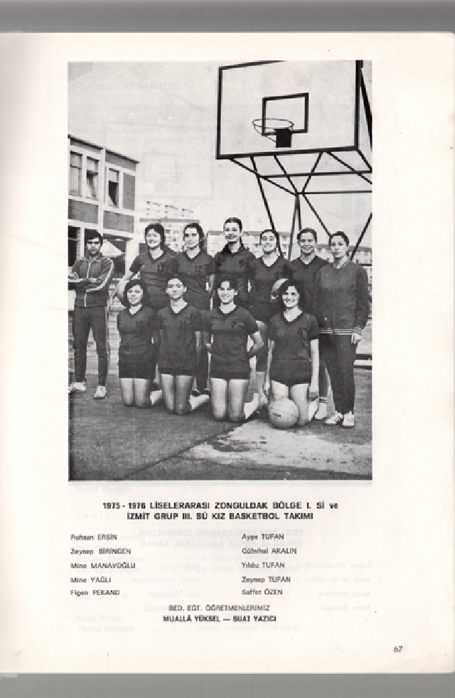 1975-1976 Liselerarası Zonguldak Bölge 1.si ve İzmit Grup 3. sü Kız Basketbol Takımı